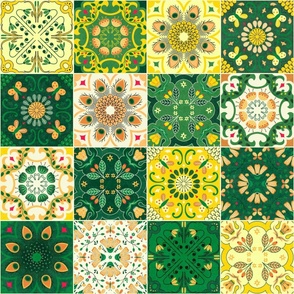 portuguese tiles or cheater quilt green 24 inch