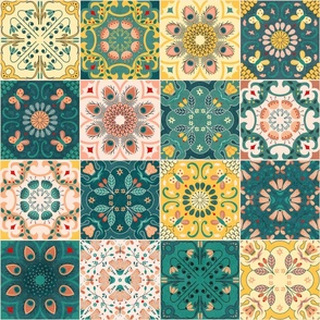 portuguese tiles or cheater quilt petrol 24 inch