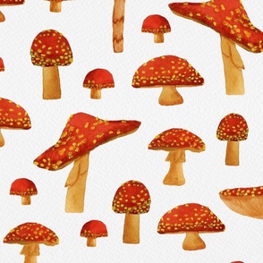 Watercolour Mushrooms Seamless Pattern - Large Scale