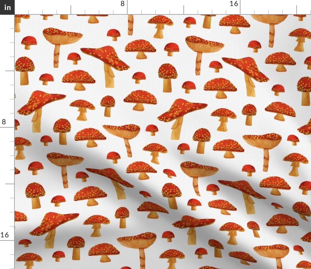 Watercolour Mushrooms Seamless Pattern - Small Scale