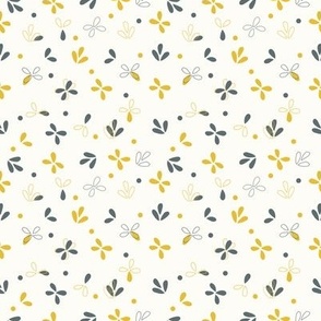 Small floral leaves in Dark blue and Yellow