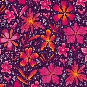 Flowers pink and orange on a dark purple background