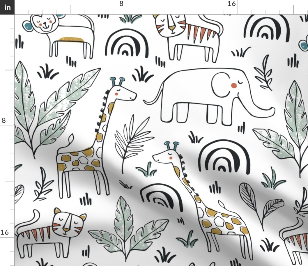 Sleepy Safari - Nursery Animals Large Scale Alternate Repeat For Larger Wallpaper