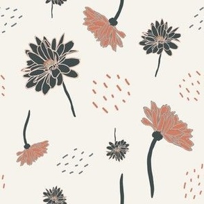 Flowers Modern Minimal Navy and Peachy Coral Florals