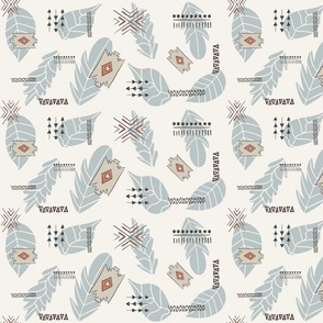Leaves and Tribal Motifs, Baby Blue Neutral Muted