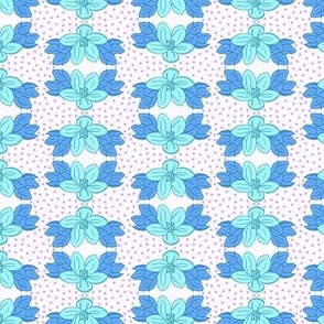  Floral and dots in lines in blue and turquoise 