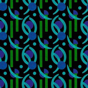 Bold minimalist geometric in blues turquoise on dark blue background large