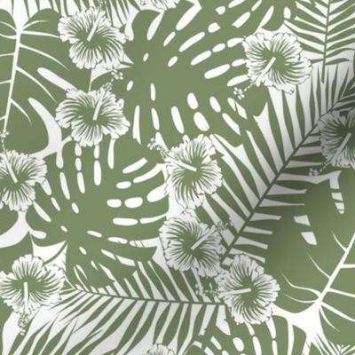 Palm Monstera Hibiscus Tropical Sage Green