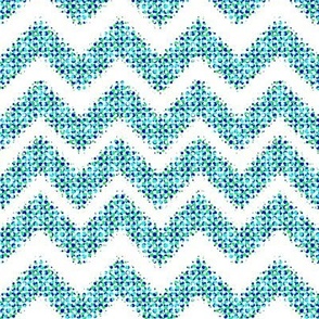 Dotty blue and turquoise chevron stripes on a white background small