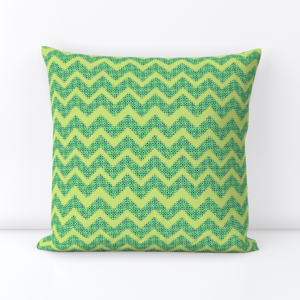 Mint green and dark blue spotty chevron stripes on lime green background small