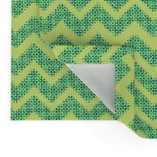 Mint green and dark blue spotty chevron stripes on lime green background small