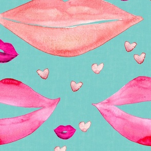 Pink Lips and Hearts Wallpaper Extra Large Scale