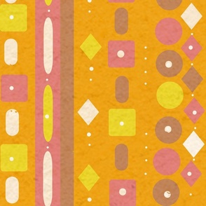 The Boho Summer Print 2022- © 2022 Vanessa Peutherer - Optimism! - Textured, Pretty Boho Retro Stripe Block Print - Watermelon, White, Chocolate, Marigold, Lemon Lime
