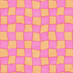 Wobbly Checkerboard - 2" squares - orchid and buttercup 