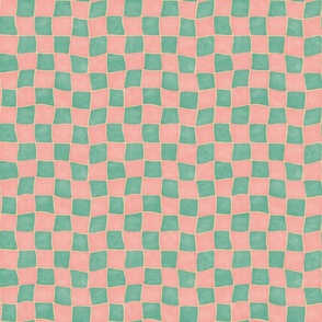 Wobbly Checkerboard - 1" squares - pink and teal