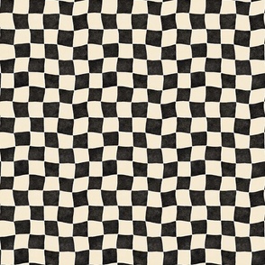 Wobbly Checkerboard - 1" squares - black and cream