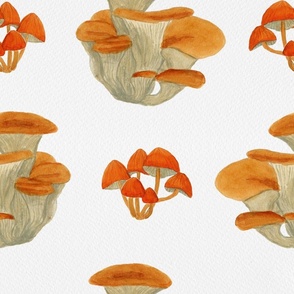 Watercolour Mushrooms Seamless Pattern - Medium Scale