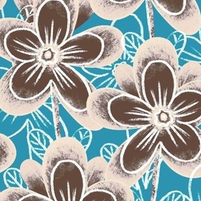 Large flowers, brown on turquoise background