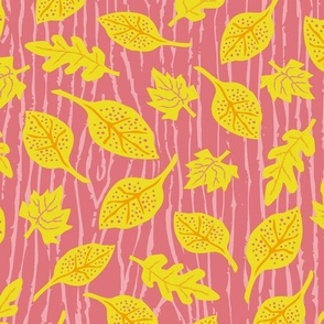 Falling leaves on pink wood