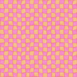 Wobbly Checkerboard - 1" squares - orchid and buttercup