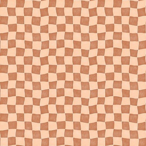 Wobbly Checkerboard - 1" squares - peach and copper
