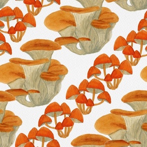 Watercolour Mushrooms Seamless Pattern - Medium Scale