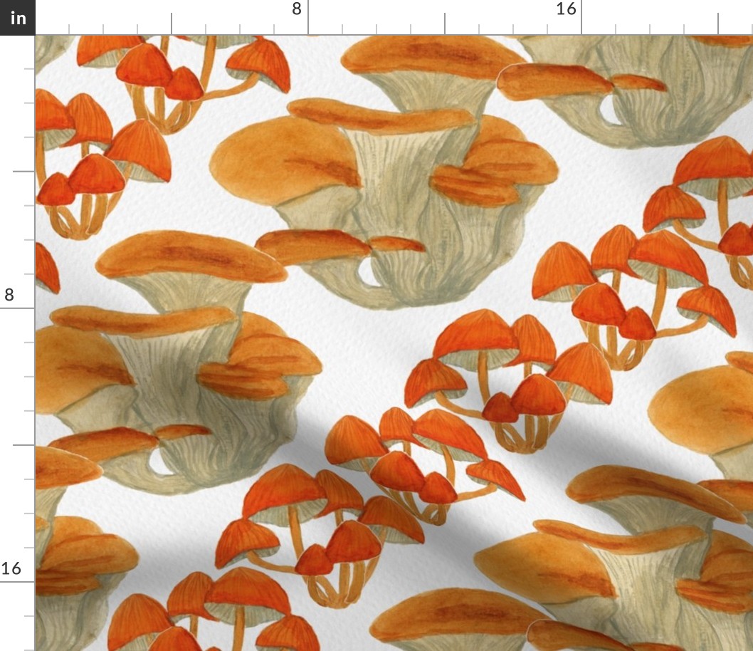 Watercolour Mushrooms Seamless Pattern - Medium Scale