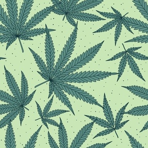 #219 Marijuana leaves on green background