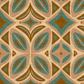 Abstract Bohemian Butterfly Visually Linen Textured in Teal Beige and Brown