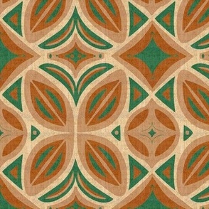 Abstract Bohemian Butterfly Visually Linen Textured in Peach Siena and Green