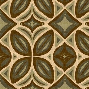 Abstract Bohemian Butterfly Visually Linen Textured in Asparagus Moss Green and Dark Chocolate Brown