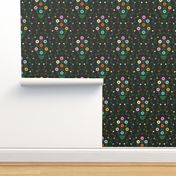 American Folk Wallpaper // Multi on Black // medium scale