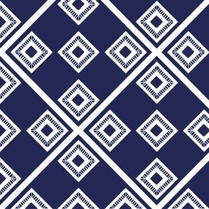 Farmhouse Squares in Squares Tiles White on Navy by Brittanylane