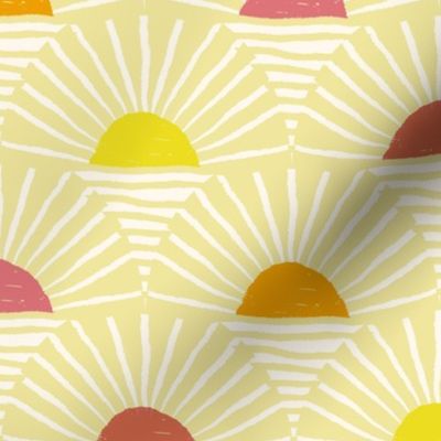 retro sunshine horizons -  soft lemon yellow, watermelon, marigold, lemon lime - LARGE