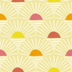 retro sunshine horizons -  soft lemon yellow, watermelon, marigold, lemon lime - LARGE