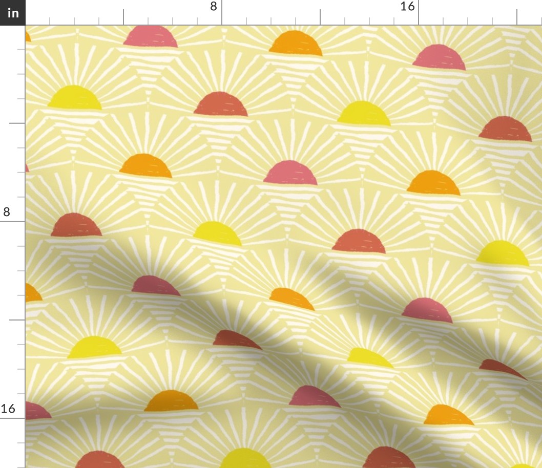 retro sunshine horizons -  soft lemon yellow, watermelon, marigold, lemon lime - LARGE