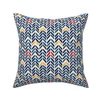 watercolor-herringbone chevron-reworked classics-indigo, gold, red and natural-small scale