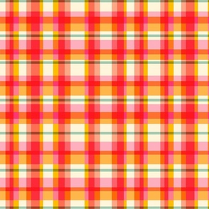 picnic plaid gnomes and rabbits // red pink // large scale