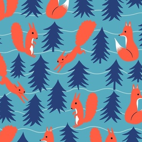 fox and squirrels in forest // 