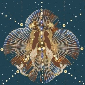 The Fantasy Mermaid Disco Print -  © 2022 Vanessa Peutherer - Retro, Deco,  Embellished with Silver & Gold -  Revised - Dogwood Denim