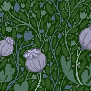 Poppy Buds - Deep green and purple