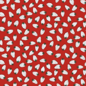 Half Drop Pattern Strawberries on Red Medium