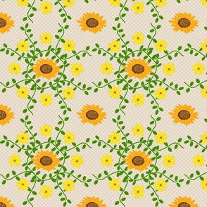 Sunflowers and Daisies on Natural Tan