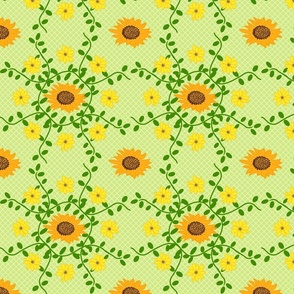 Sunflowers and Daisies Vintage Green