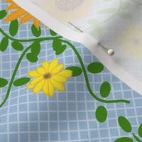 Sunflowers and_Daisies Vintage Blue