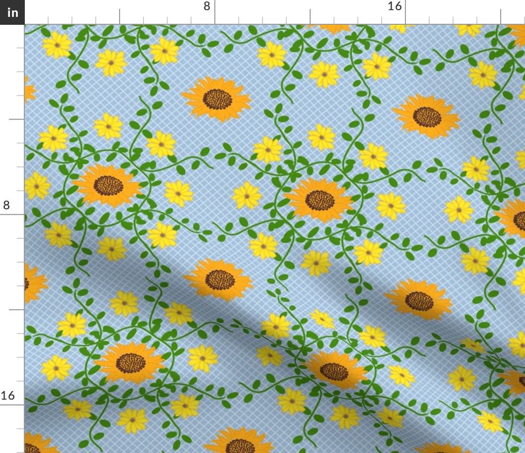 Sunflowers and_Daisies Vintage Blue