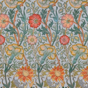 William Morris Pink and Rose  on blue gray background