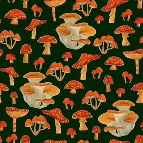 Watercolour Vintage Mushrooms V1 - Medium Scale 