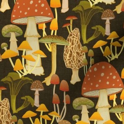 Vintage Mushrooms Black - Small Scale