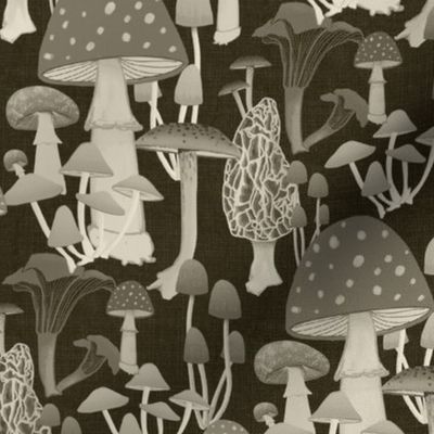 Vintage Mushrooms Grey - Small Scale